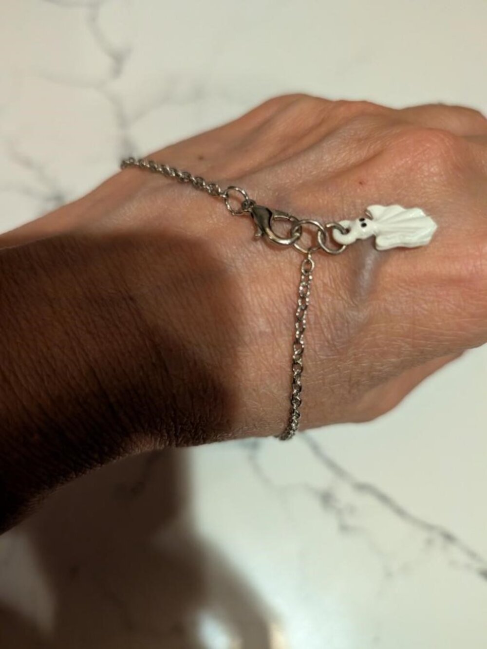 Halloween Vintage Silver Tone Bracelet with an Enamel Ghost Charm.